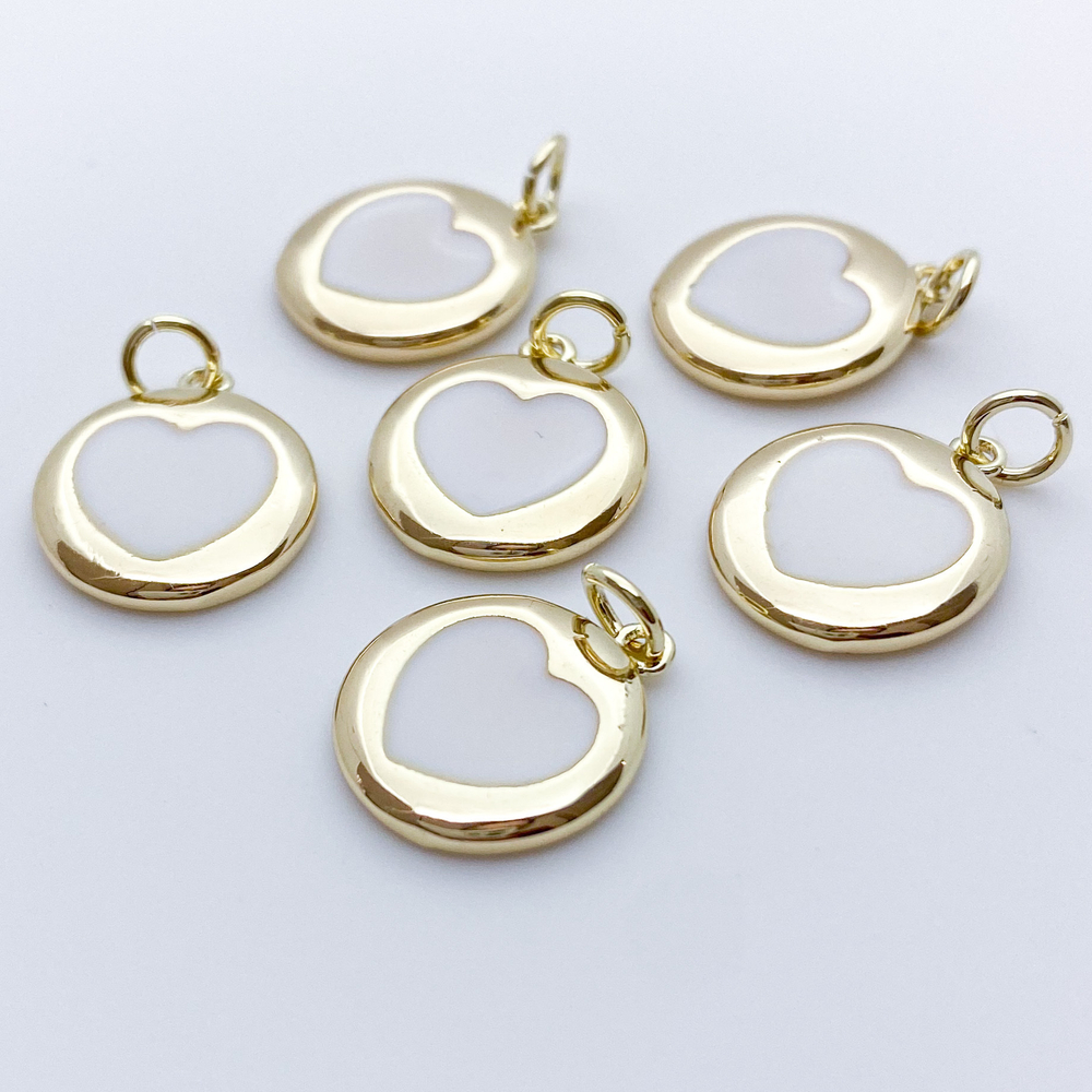 Подвеска Сердце, цвет золото+белый, размер 16*13 мм, цена за 1 шт