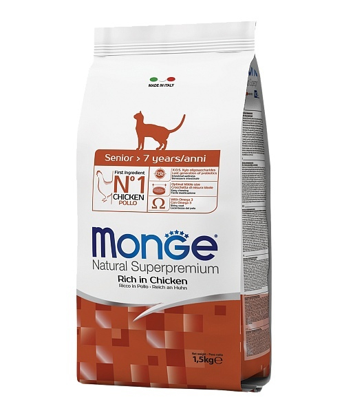 Сухой корм Monge Senior для кошек в возрасте, курица, 1.5 кг