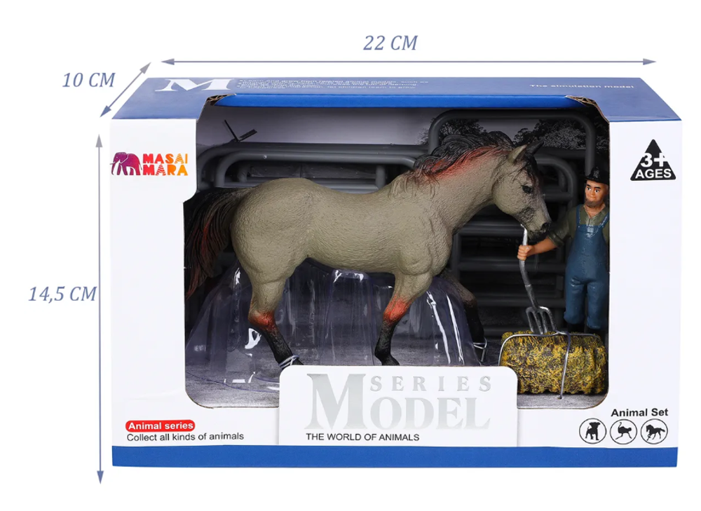 Игровой набор Masai Mara Мир лошадей: лошадь, фермер, ограждение, вилы.