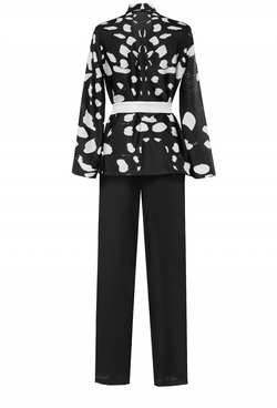 Брючный костюм из шелка чёрно-белый 07-19 SS