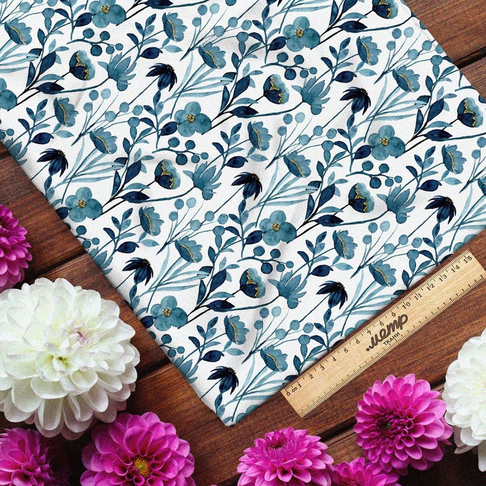 Ткань ниагара голубые лотосы