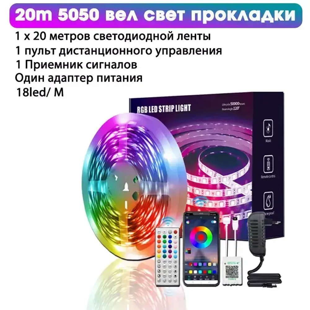 JACKSUN светодиодная лента 12V с пультом многоцветная,18 LED/m