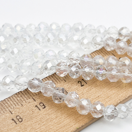 Бусины рондель с огранкой, стекло, цвет прозрачный, размер около 4,8*6 мм, цена за отрезок 19 см (1/2 нити)