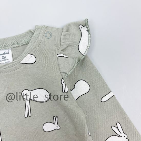 Боди хлопковое "Смешные зайки" темно-оливковое