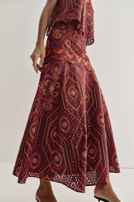 ZARA ЮБКА МИДИ С ПЕРФОРАЦИЕЙ, РАЗНОЦВЕТНЫЙ