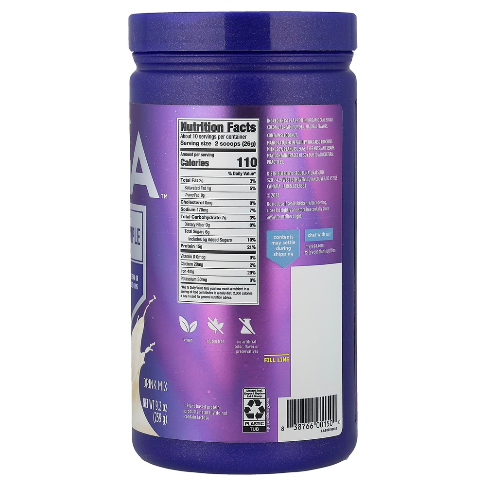Vega, Essential Protein Made Simple, растительный протеин, со вкусом ванили, 259 г (9,2 унции)