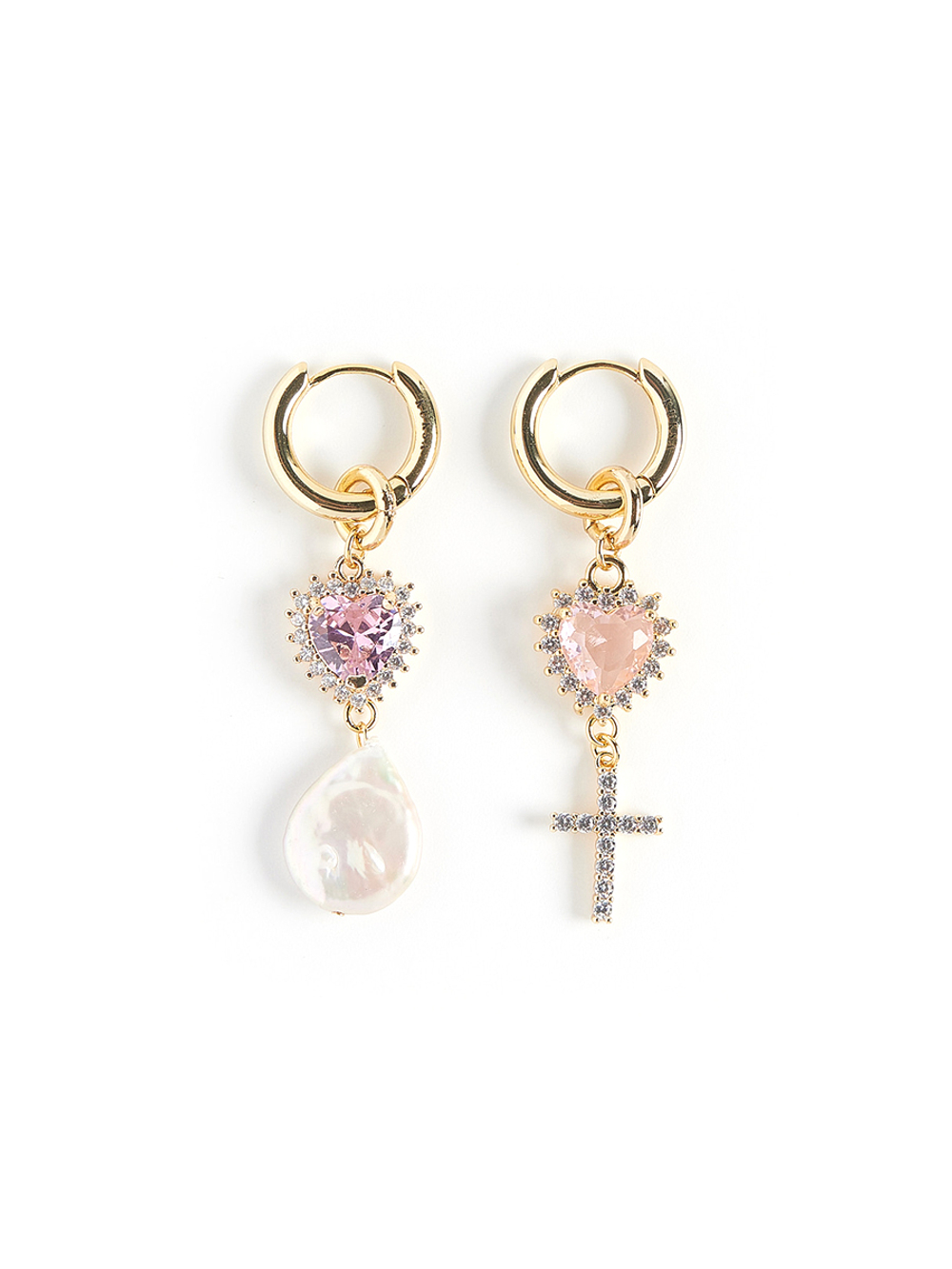 Серьги "Cross pearl Pink" Gold