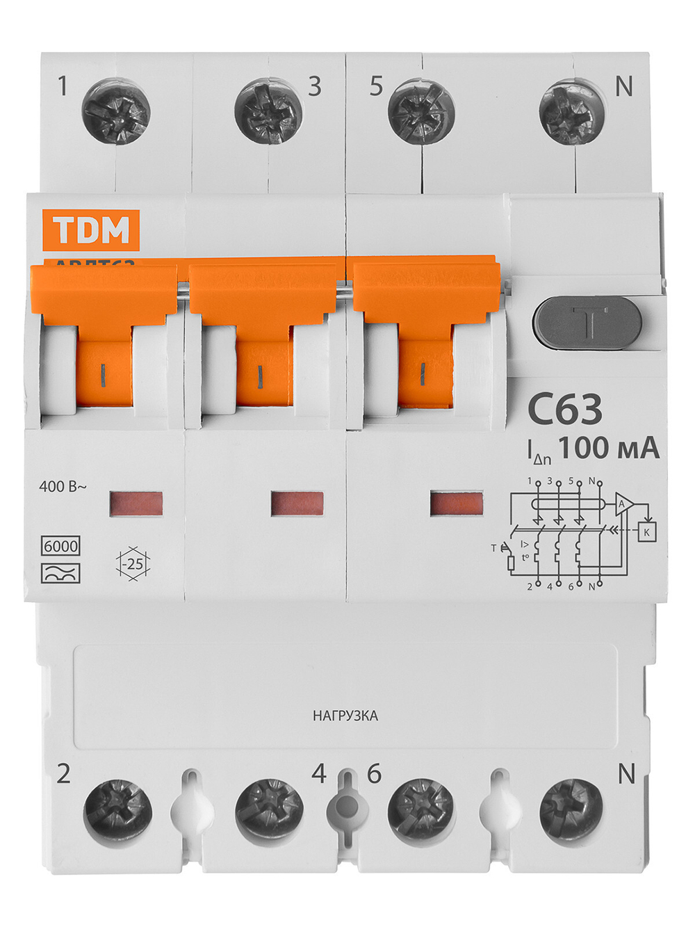 АВДТ 63 4P(3Р+N) C63 100мА 6кА тип А TDM SQ0202-0056