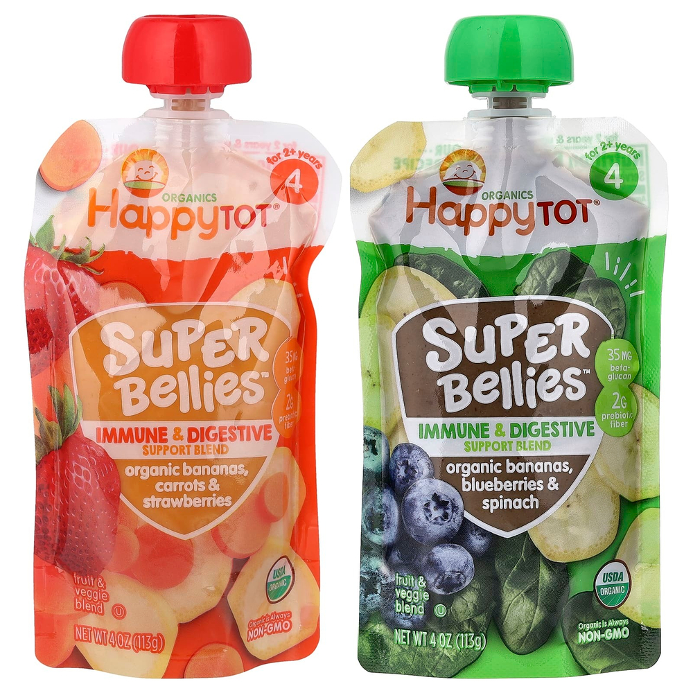 Happy Family Organics, HappyTot®, Super Bellies, для детей от 2 лет, смесь органических фруктов и овощей, ассорти вкусов, 8 упаковок по 113 г (4 унции)