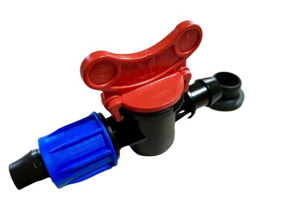 Кран стартовый для капельной трубки с зажимной гайкой, с резинкой (резинка 16мм)