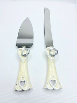 Набор для торта "Свадебные кольца" нож и лопатки с ручками