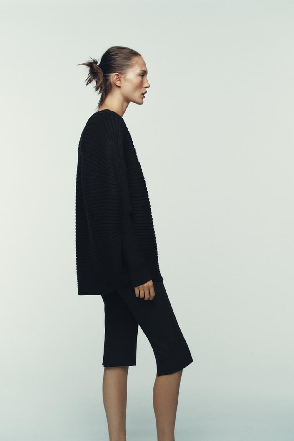 ZARA ОБЪЕМНЫЙ СВИТЕР РЕЛЬЕФНОЙ ВЯЗКИ, ЧЕРНЫЙ