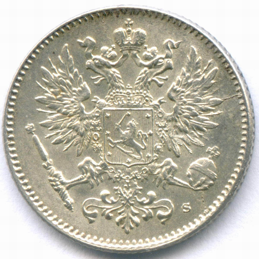 50 пенни 1916 год (S). Россия для Финляндии. XF-AU