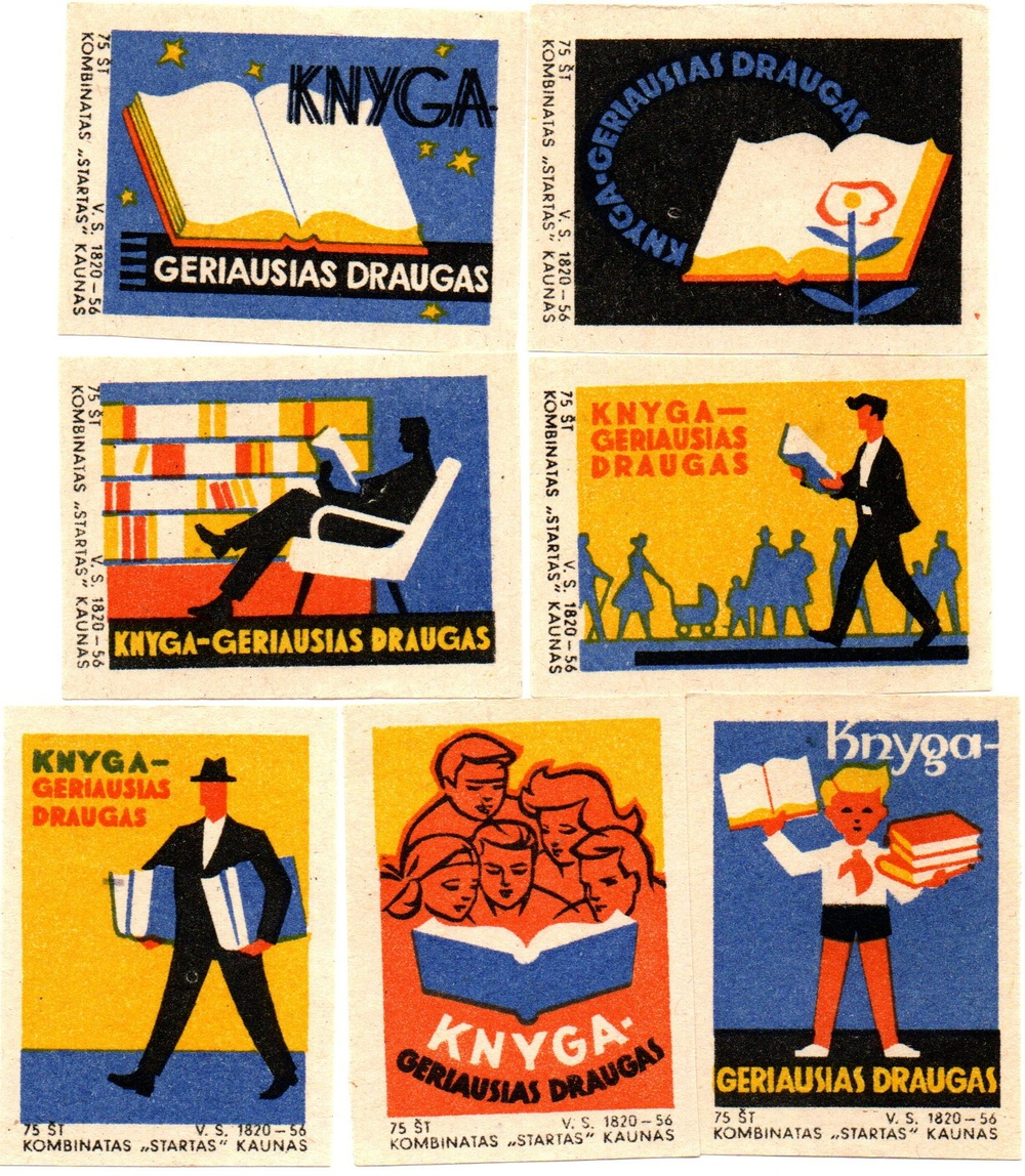 Набор спичечных этикеток - Книга лучший друг - 7 штук - 1962 год - Фабрика Стартас Каунас