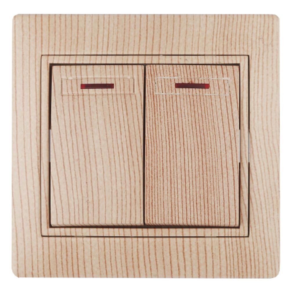 1-105-11 Intro Выключатель двойной с подсветкой, 10А-250В, IP20, СУ, Plano, сосна | Intro Plano Сосна