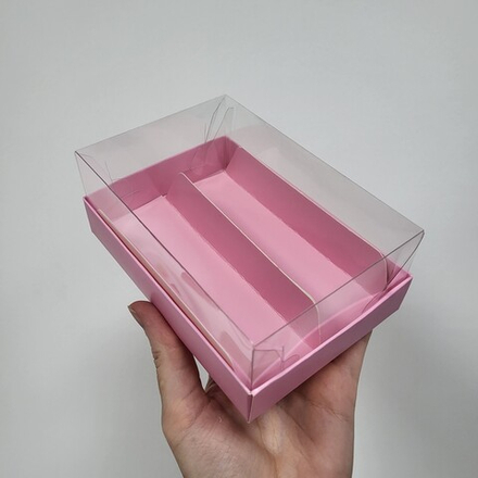 Коробка на 2 эклера КУПОЛ (РОЗОВАЯ матовая), 13,5*9*5 см