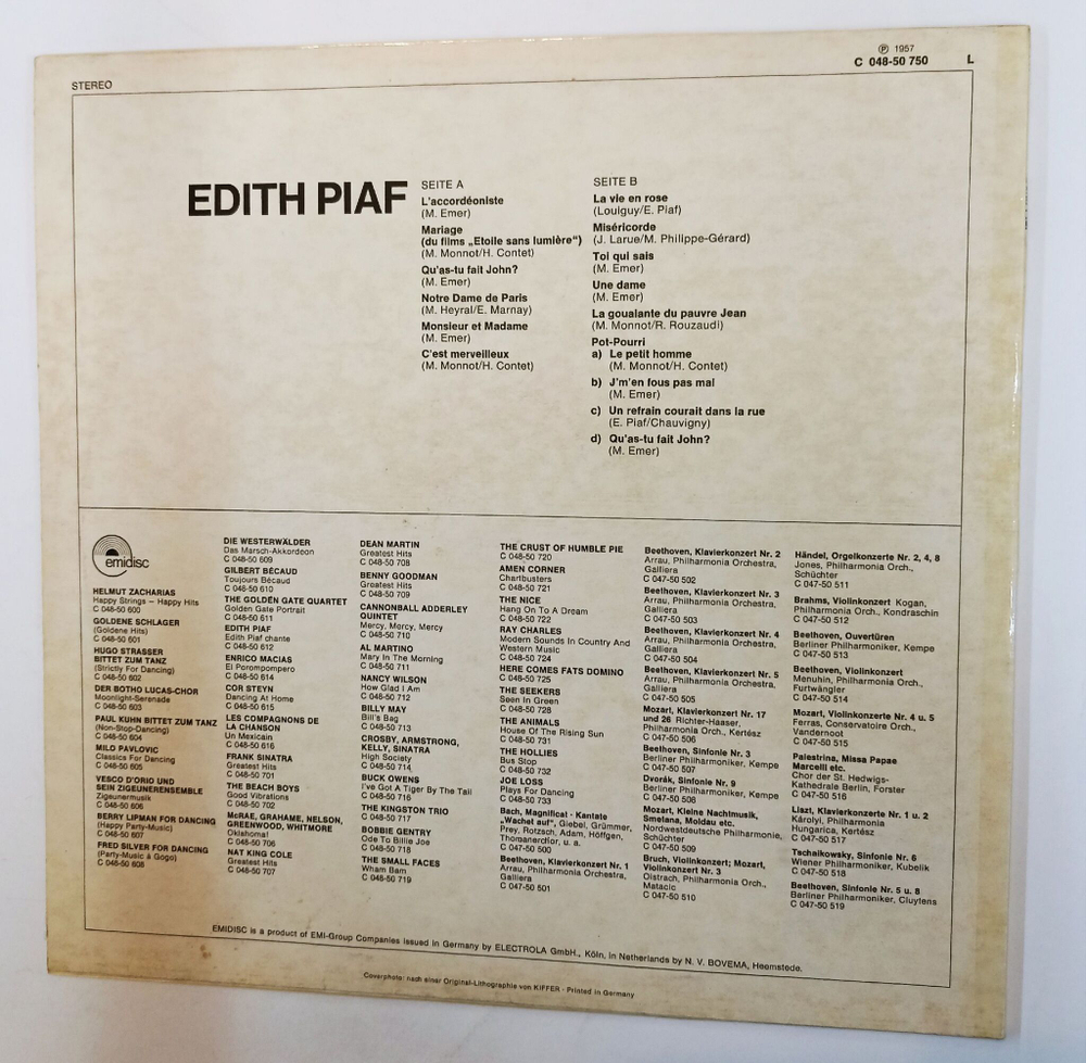 Винтажная виниловая пластинка LP Edith Piaf (Germany 1976)