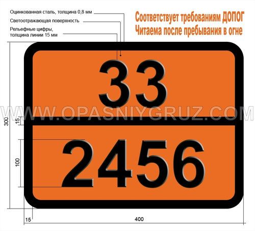 Табличка Опасный груз 33-2456 2-ХЛОРПРОПЕН