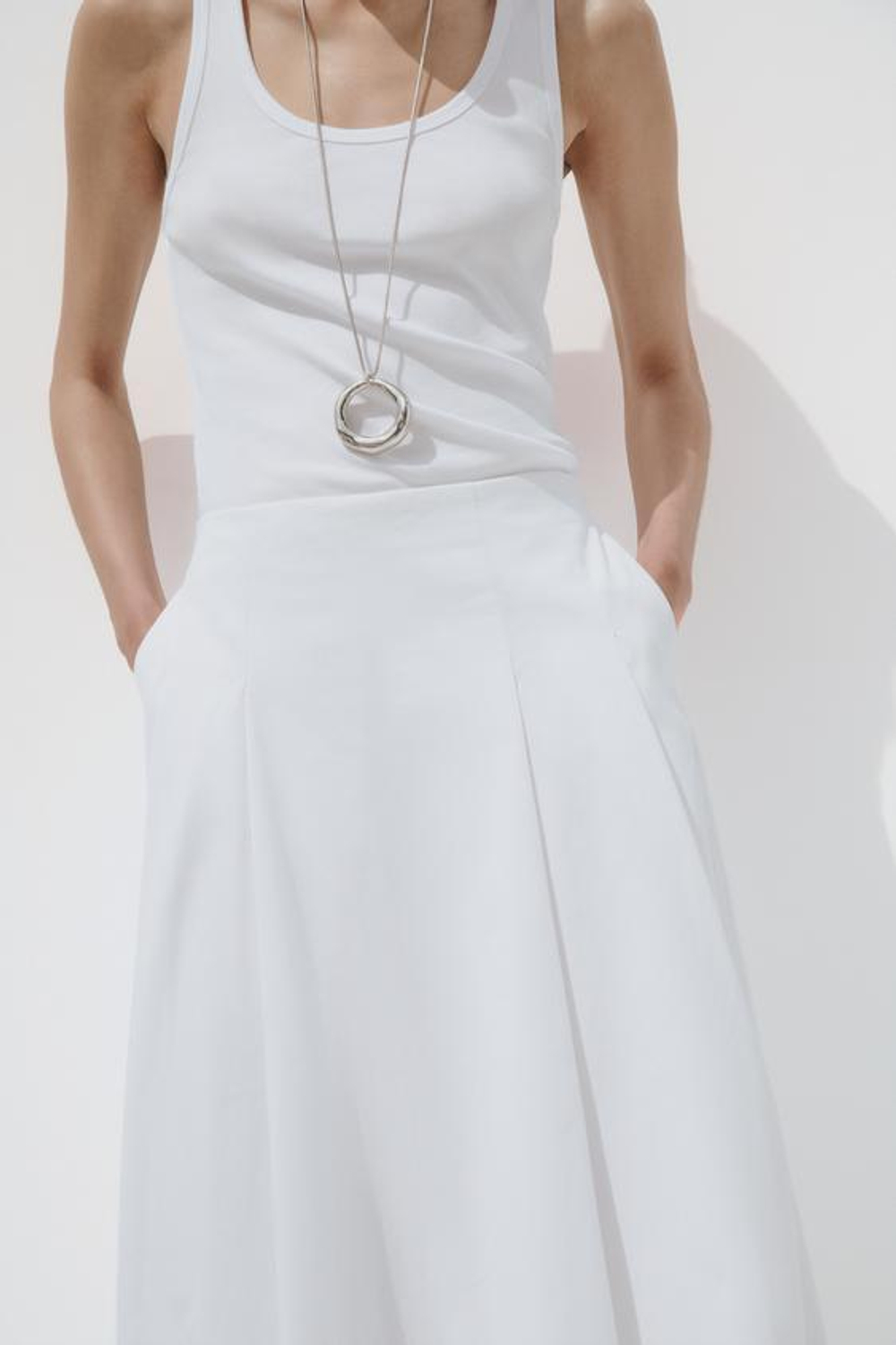 ZARA ЮБКА МИДИ СО СКЛАДКАМИ, БЕЛЫЙ