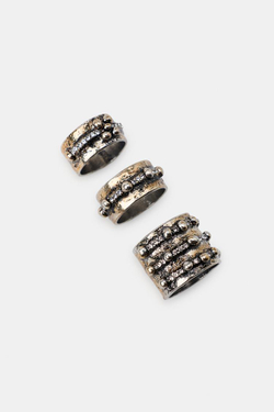 ZARA НАБОР ИЗ 3 РЕЗНЫХ КОЛЕЦ СО СТРАЗАМИ, АНТРАЦИТОВО-СЕРЫЙ