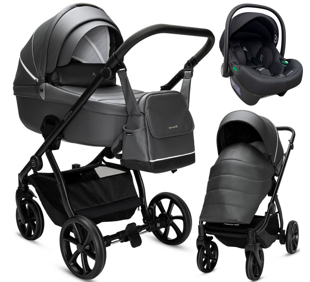 Детская коляска Noordi Fjordi Leather V2 3 в 1 с автокреслом Terra Edusky Black 1462819 Shadow Grey