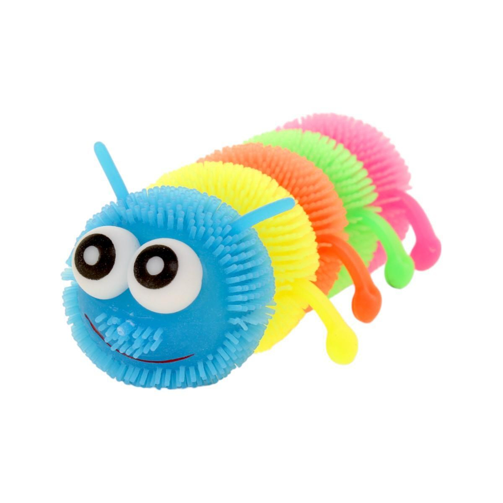 Мякиш волосатик со светом гусеница 18 см, 4 цвета, пакет с-30425