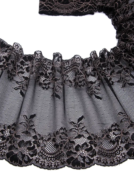 03-222 Кружево эластичное 22 см, черный/телесный