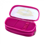 Пенал 2 отделения Alingar, ПВХ-силикон, молния, 110 х 210 мм, "With love!", розовый (бирюзовые губы)