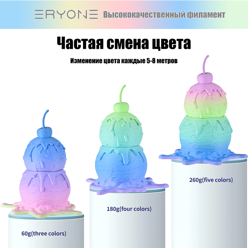 Пластик Eryone Matte Rainbow PLA 1.75mm 1kg Macaron