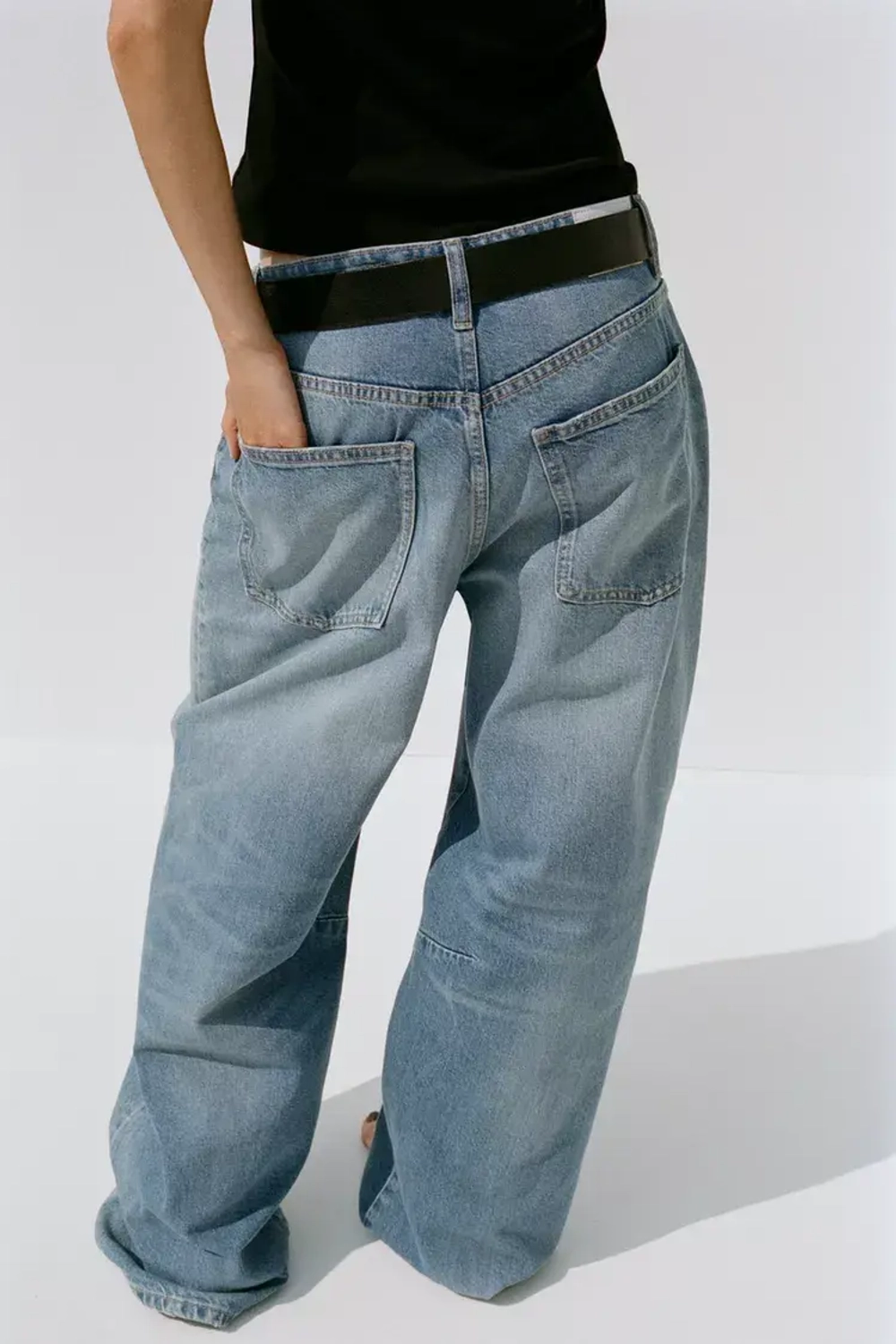 ZARA ДЖИНСЫ TRF BAGGY BALLOON СО СРЕДНЕЙ ПОСАДКОЙ, СИНИЙ