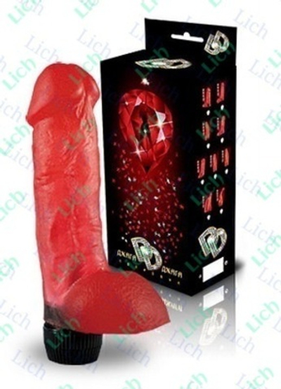 Красный гелевый вибратор с мошонкой