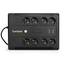 Источник бесперебойного питания Exegate EX295011RUS ИБП ExeGate NEO NNB-650.LED.AVR.8SH.CH &lt;650VA / 390W, LED, AVR, 8*Schuko, 4*USB-порта для зарядки, Black&gt;