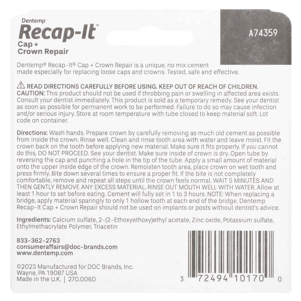 Dentemp, Recap-It, Cap & Crown Repair, 1,2 г (0,04 унции)