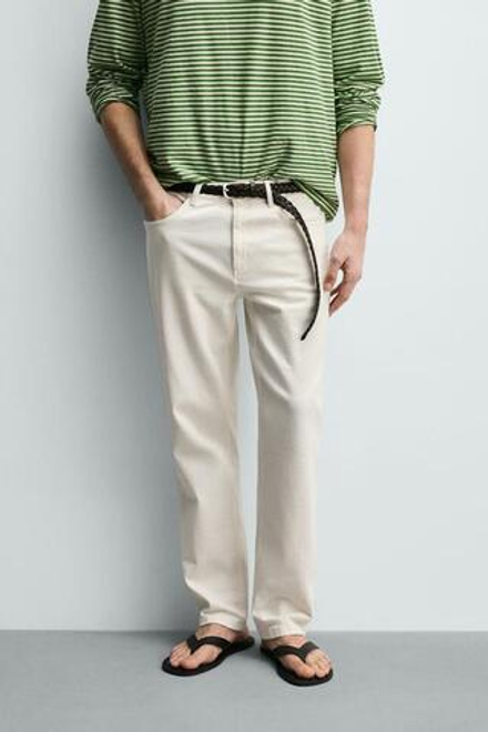 ZARA БРЮКИ STRAIGHT FIT С ЗАНИЖЕННОЙ ТАЛИЕЙ, ЖЕЛТОВАТО-БЕЛЫЙ