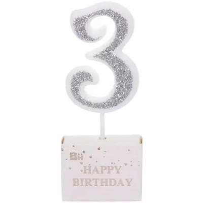 Свеча для торта Цифра Иллюзия «3» 9.5 см, серебро