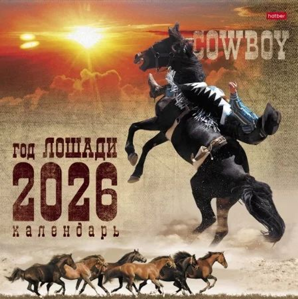 Календарь настенный перекидной 300*300мм на 2026г. Год лошади. Ковбои, б/у