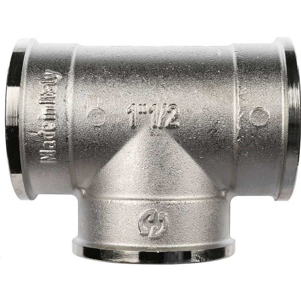 Тройник с внутренней резьбой STOUT SFT 0020 - 1"1/2 (для стальных труб, латунь никелированная)