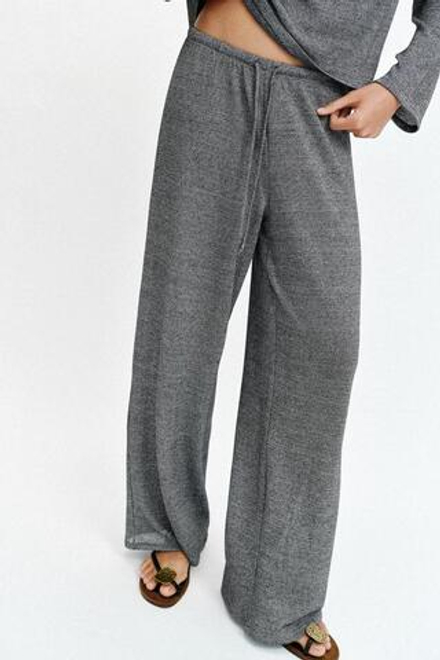 ZARA БРЮКИ ПРЯМОГО КРОЯ В ДЕРЕВЕНСКОМ СТИЛЕ, СЕРЫЙ МЕЛАНЖ