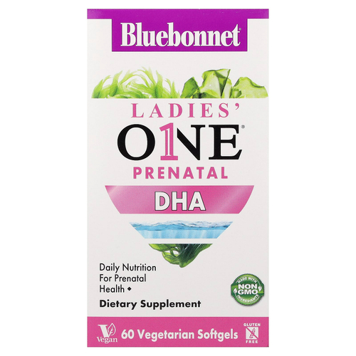 Bluebonnet Nutrition, Ladies' One® Prenatal с ДГК, 60 вегетарианских капсул (200 мг в 1 капсуле)
