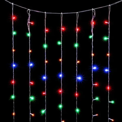 Светодиодный занавес 2*3 м., 600 разноцветных LED ламп, облегченный, прозрачный провод ПВХ, LTC (PCL600NOT-10-2M)