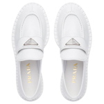 PRADA Chocolate Leather Loafers Women"s White