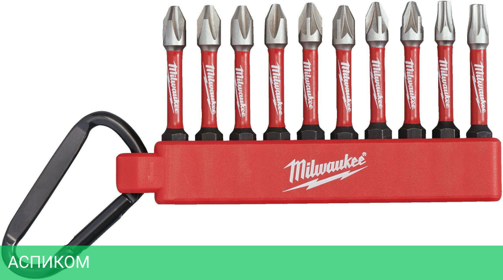 Набор бит Milwaukee Shockwave 10шт в держателе с карабином №2 (4932492939)