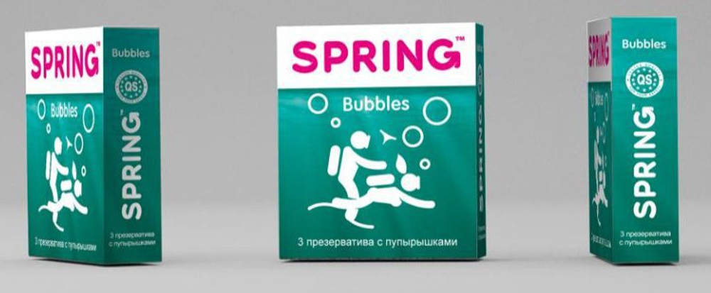 Презервативы SPRING BUBBLES с пупырышками - 3 шт.