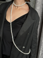 Нить натурального речного жемчуга 9 мм на двойном узле, золотой замок из цирконов, длина 1,6 м