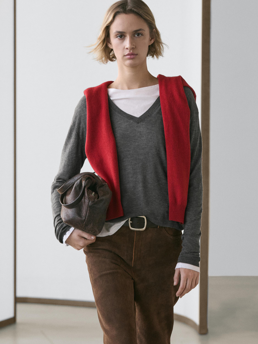 Massimo Dutti Вязаный свитер из смеси шелка и шерсти, серый