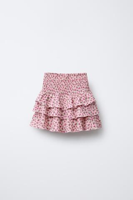 ZARA ЮБКА-ШОРТЫ ИЗ РЕЛЬЕФНОЙ ТКАНИ С ЦВЕТОЧНЫМ ПРИНТОМ, РОЗОВЫЙ