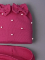 Шапка для девочки на осень с бусинами и снуд