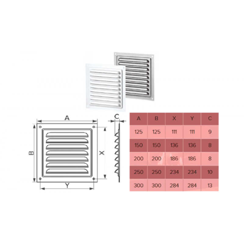 Решетка вентиляционная металлическая накладная белая 200х200