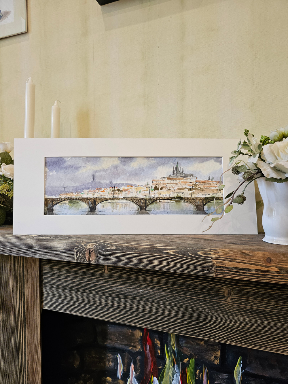 Картина авторская акварельная в раме 20х50 см на стену для интерьера "Вышеград"