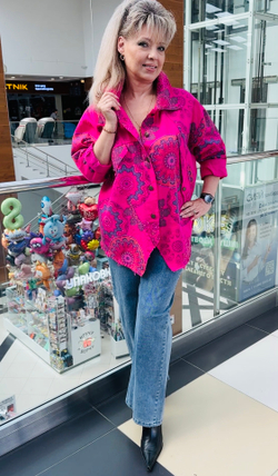 Яркий, цветной, джинсовый жакет-рубашка